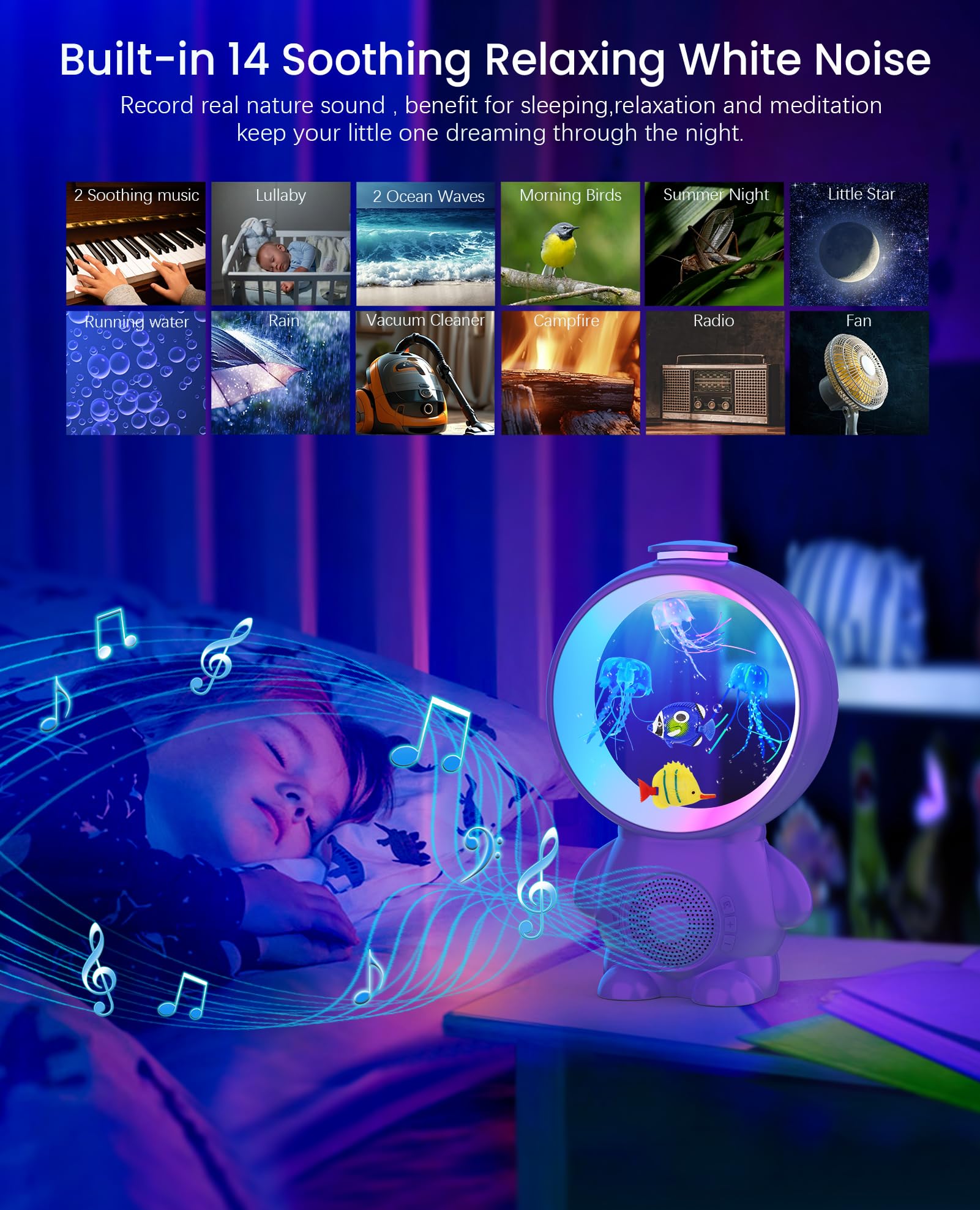 Jellyfish Lamp Astronaut, Bluetooth Speaker with 10 Color Jellyfish Light, Desk Jelly Fish Aquarium Lighting, Electric Jellyfish Tank Table Lamp with 14 Relaxing White Noise, Gift for Kids